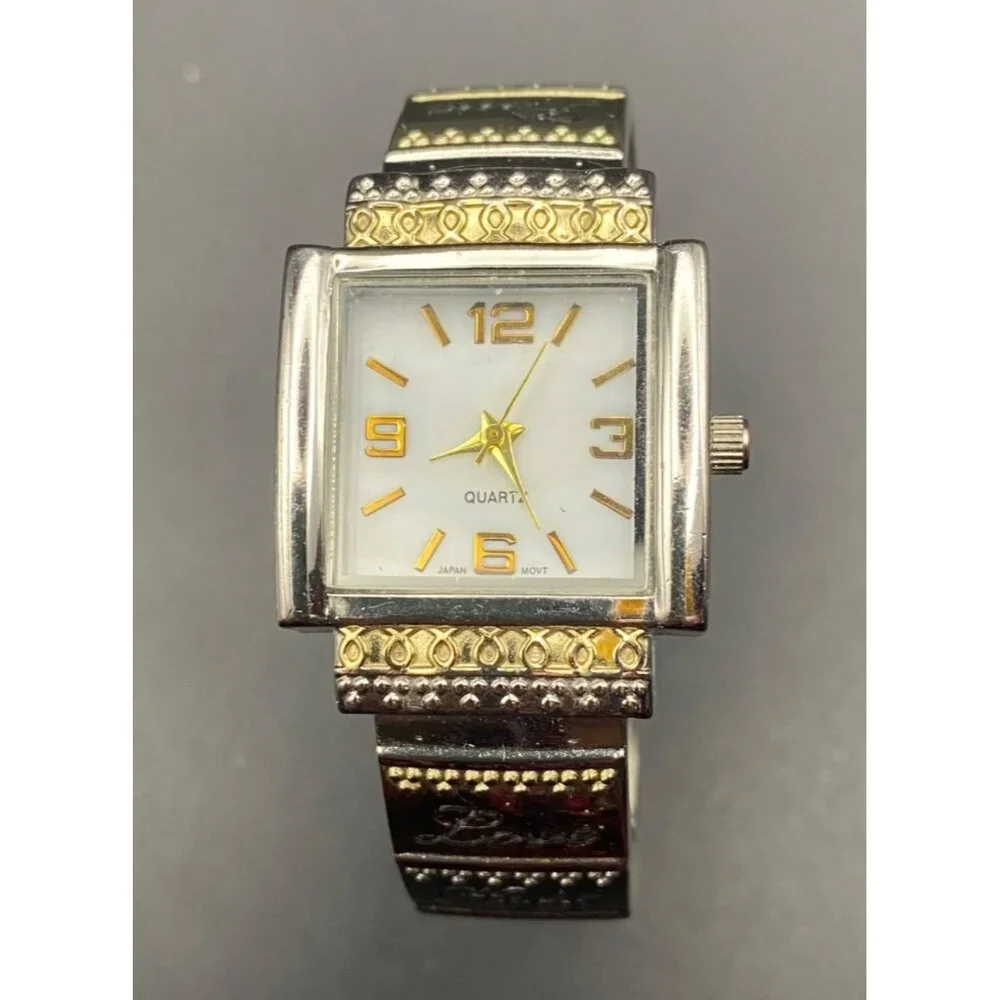 Accutime Womens Cuff Bracelet Watch Two Tone Inspirational Words New Battery